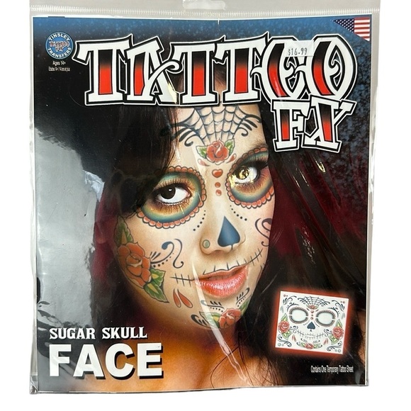 Day of the Dead Temporary Tattoo FX Sugar Skull Face Tinsley Transfers - Picture 1 of 9